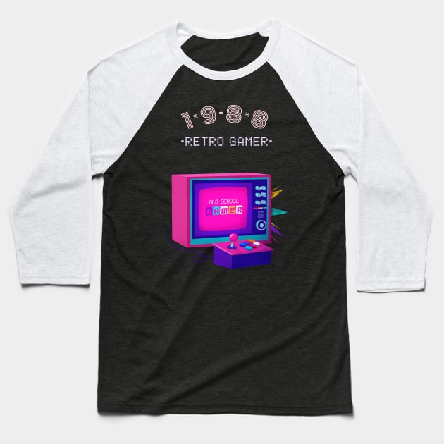 Retro Gamer 1988 - Gamer Gift Baseball T-Shirt by Meme My Shirt Shop
